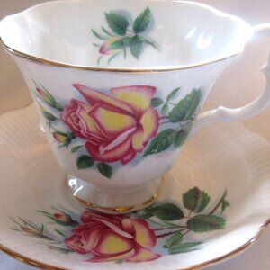 Royal Albert Tea Cup and Saucer Gorgeous Yellow and Pink Flowers, Signed FFE D11